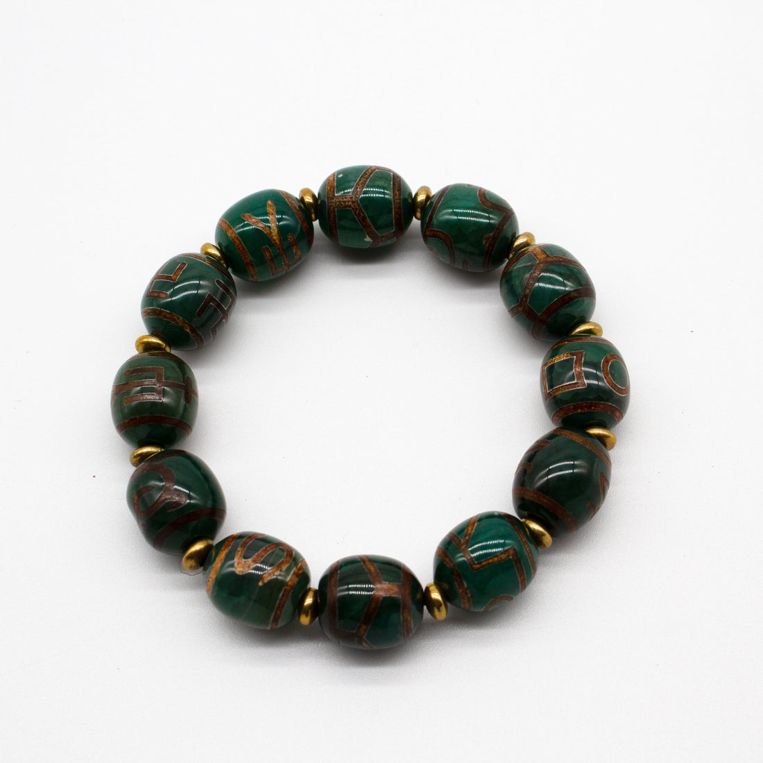 尼泊尔藏传台珠藏珠玛瑙手链绿色龙纹财神天珠手串 Nepal Tibetan Plateau Bead Agate Bracelet Green Dragon Pattern God of Wealth Tianzhu Bracele