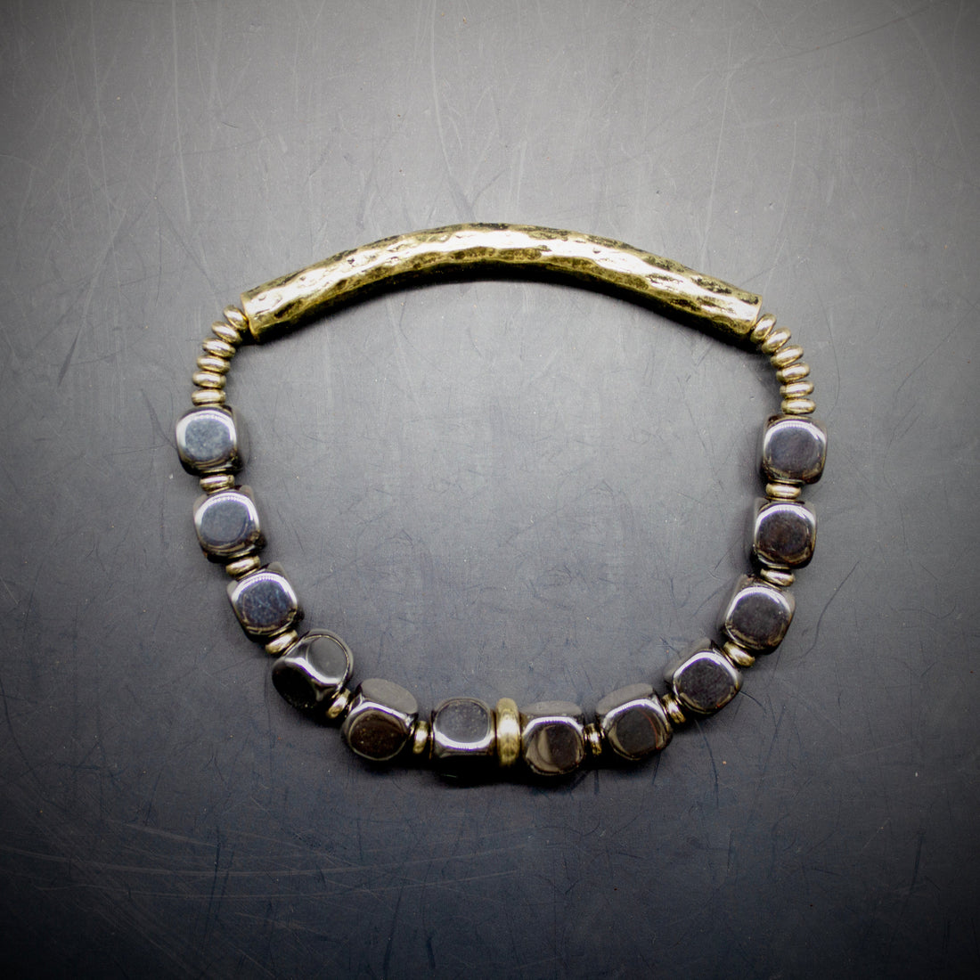 Obsidian & Vintage Brass Minimalist Bracelet