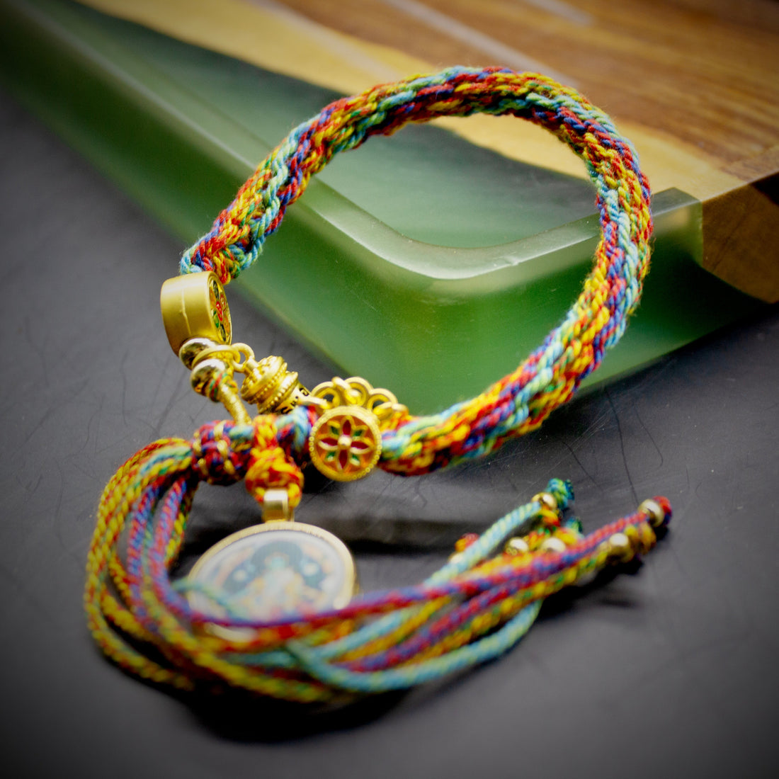 Tibetan Hand-Woven Reincarnation Bracelet with Kaga Amulet Box Charm