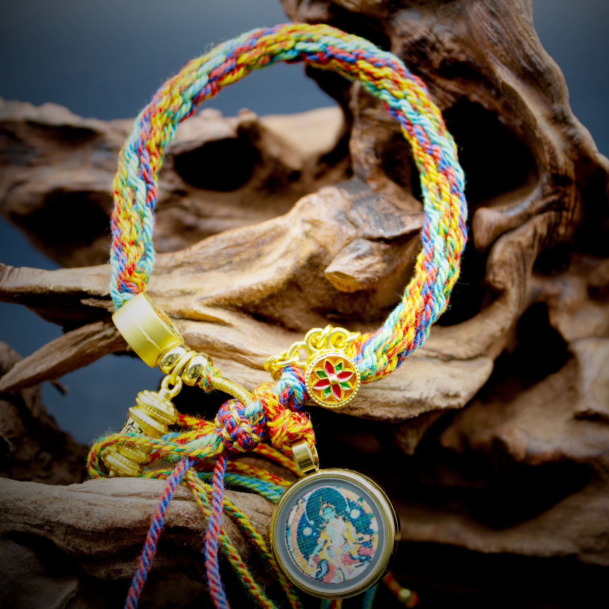 Tibetan Hand-Woven Reincarnation Bracelet with Kaga Amulet Box Charm