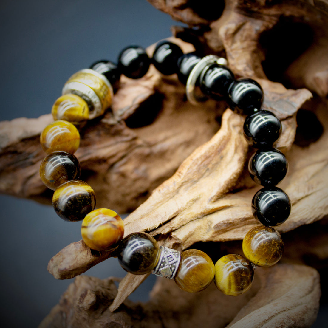 Black Myth Wukong Bracelet - Natural Yellow Tiger's Eye and Obsidian