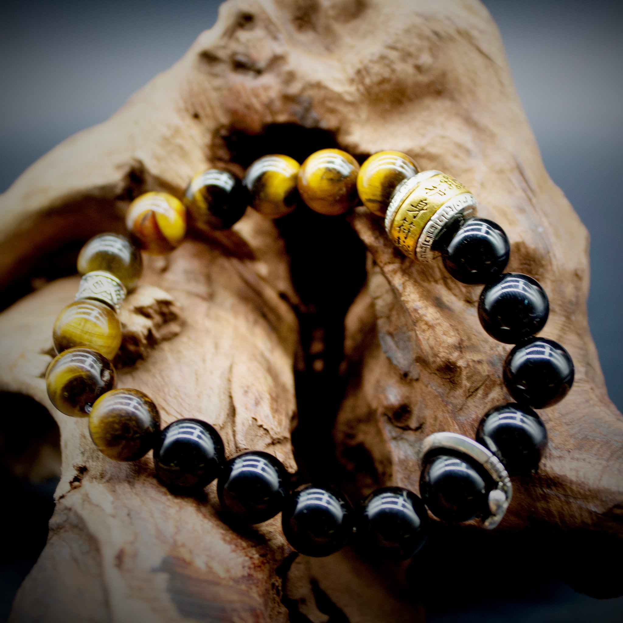 Black Myth Wukong Bracelet - Natural Yellow Tiger's Eye and Obsidian