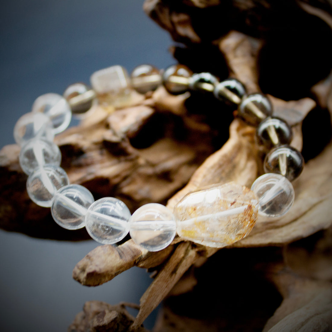 Himalayan Smoky Quartz and Clear Quartz Bracelet