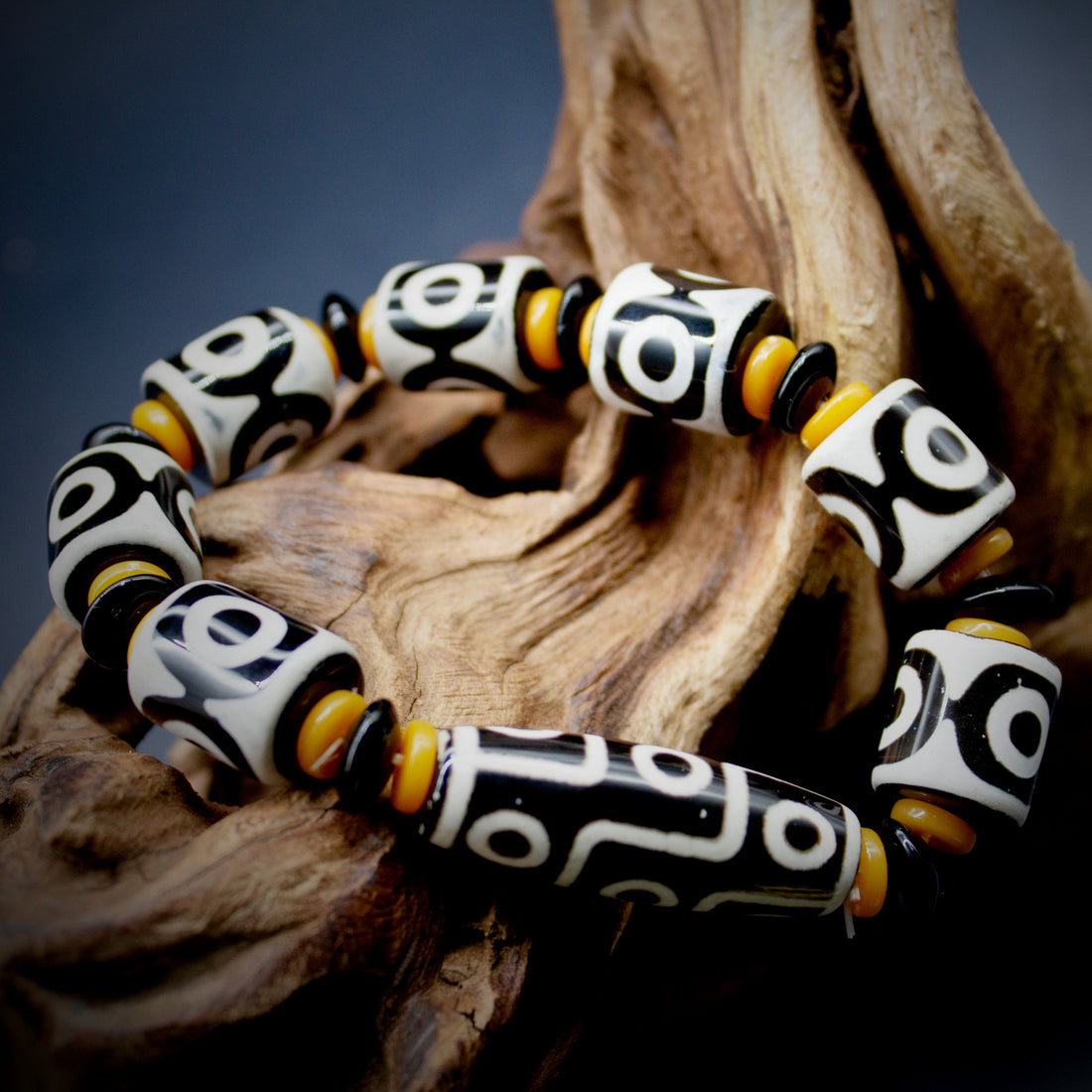 Tibetan Three-Eyed & Nine-Eyed Dzi Bead Bracelet