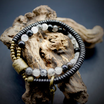 Shadow Essence Obsidian & Tourmalated Quartz Bracelet