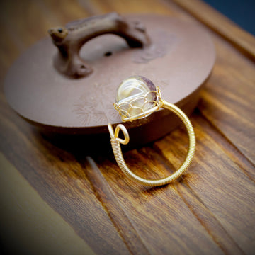 14K Gold-Plated Wrapped Natural Phantom Quartz Ring