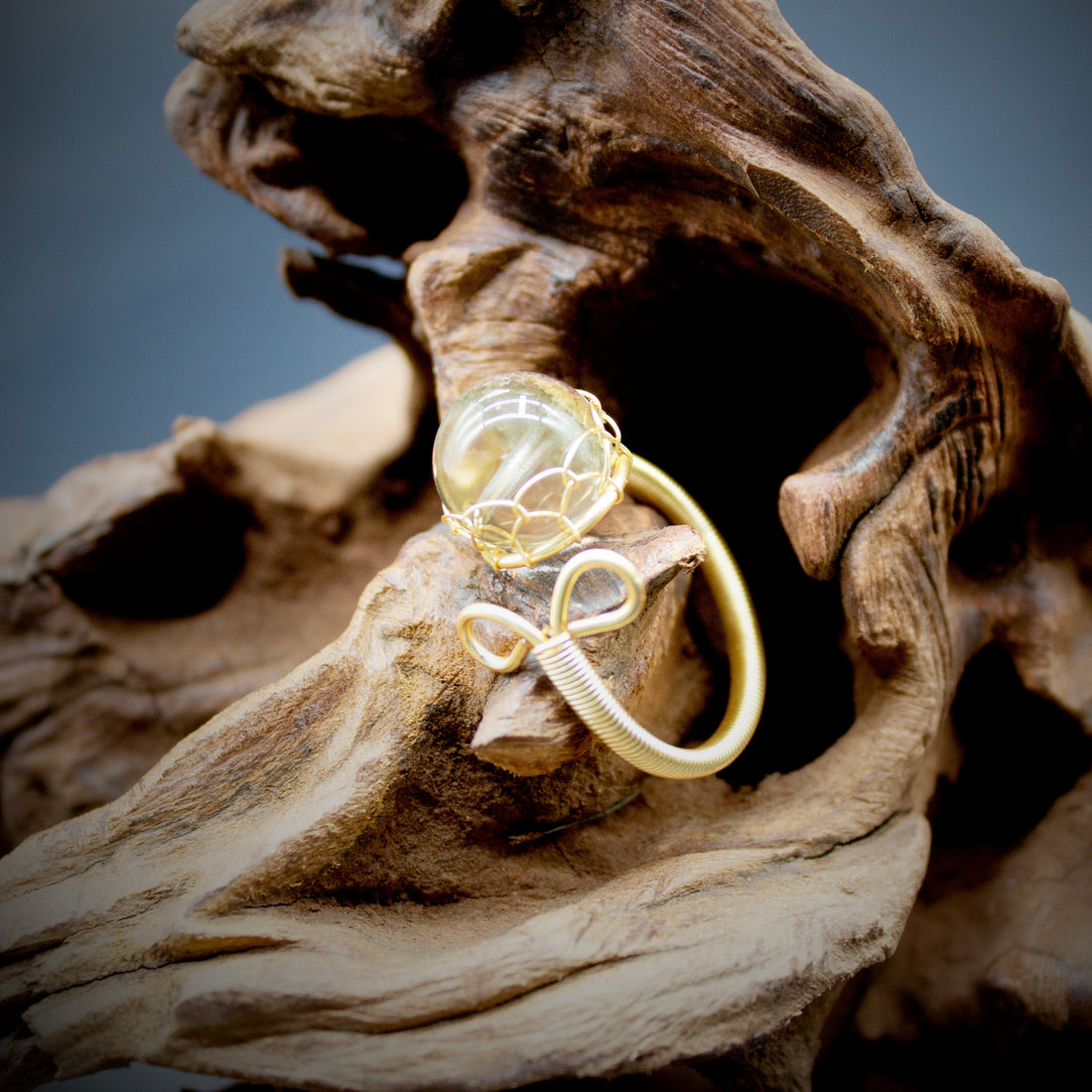 14K Gold-Plated Wrapped Natural Phantom Quartz Ring