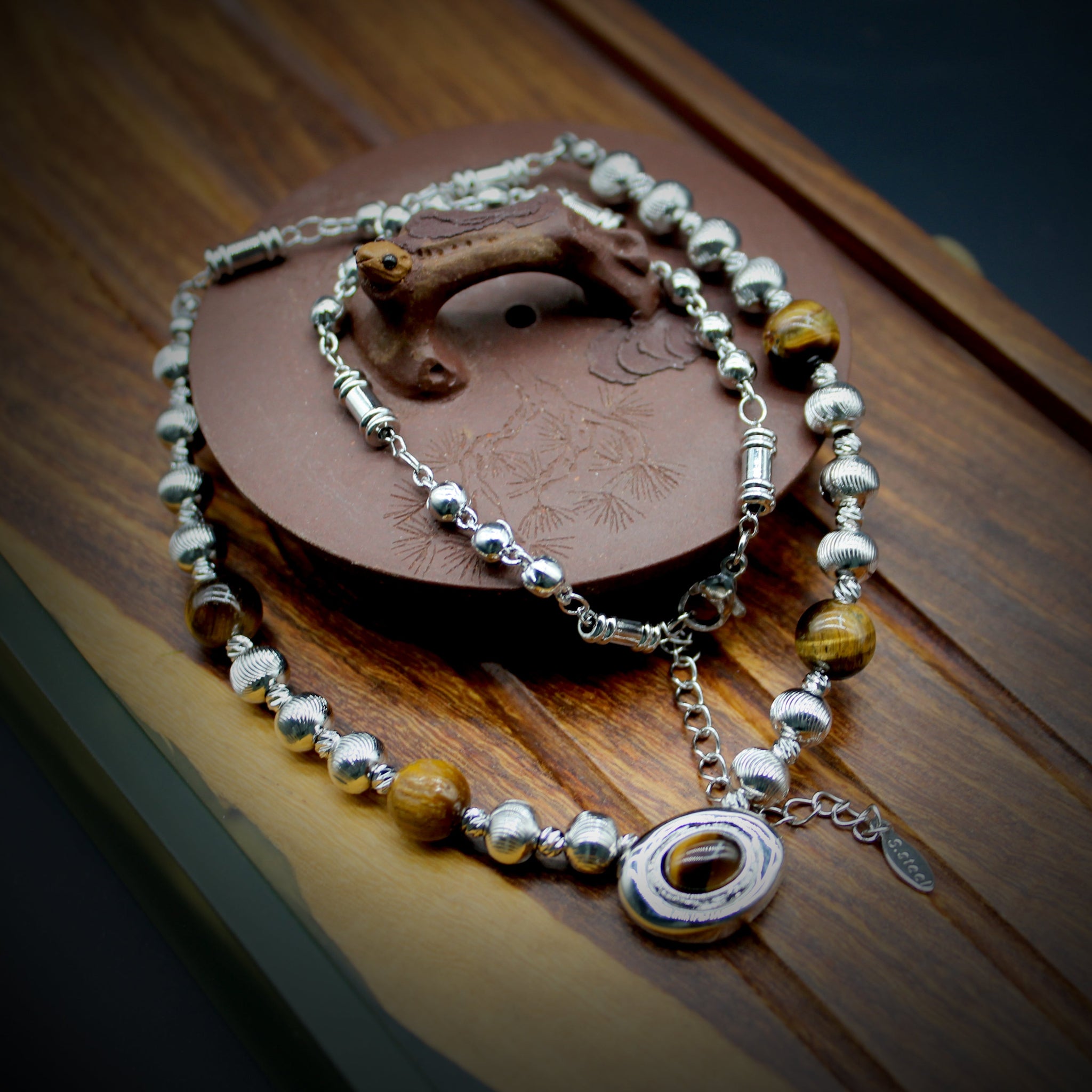 Himalayan Tiger’s Eye and Brass Beaded Necklace