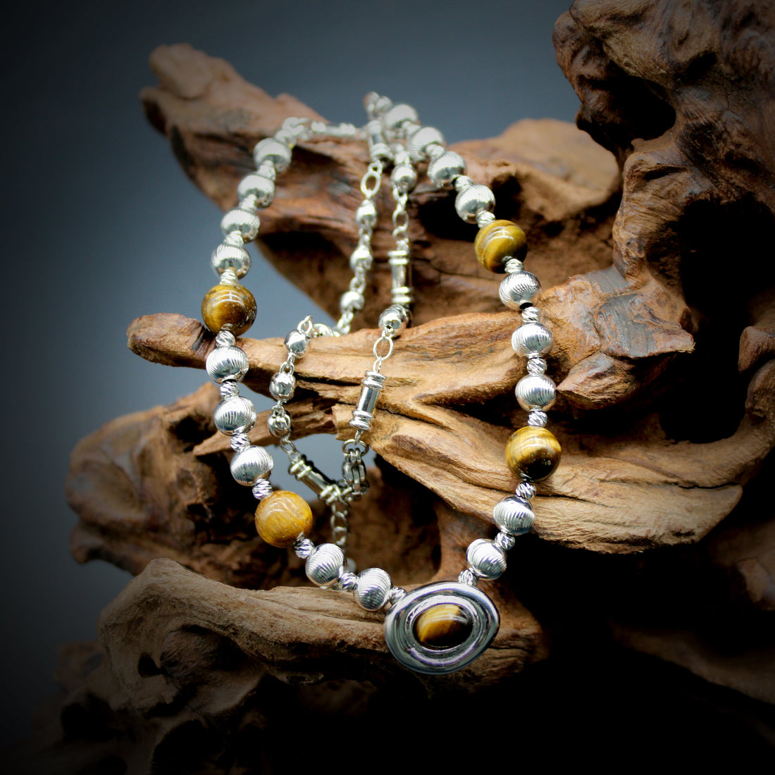 Himalayan Tiger’s Eye and Brass Beaded Necklace