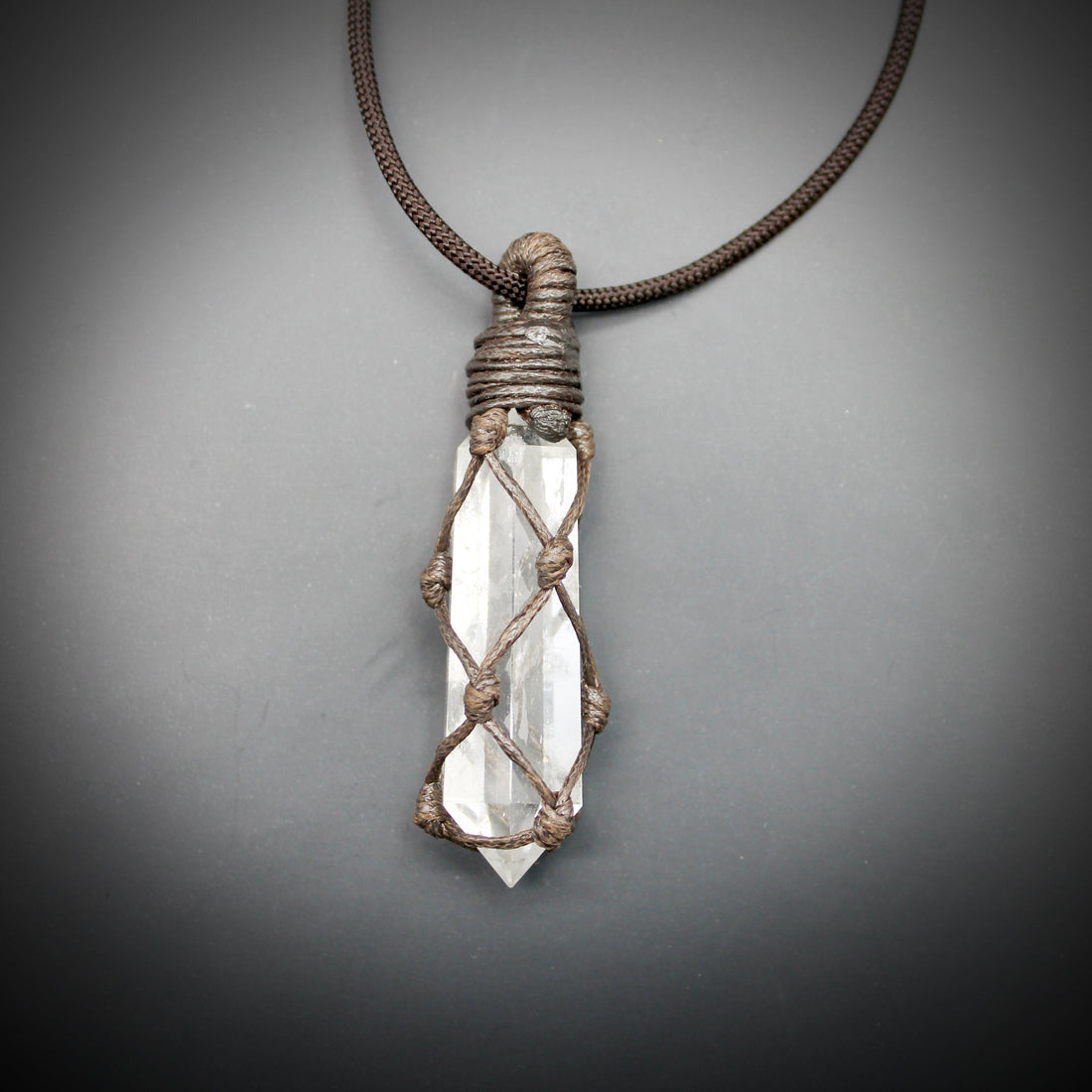 Natural white crystal pendant, original stone, crystal pillar, hand woven necklace