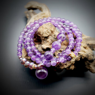 Amethyst bead multi circle layered bracelet