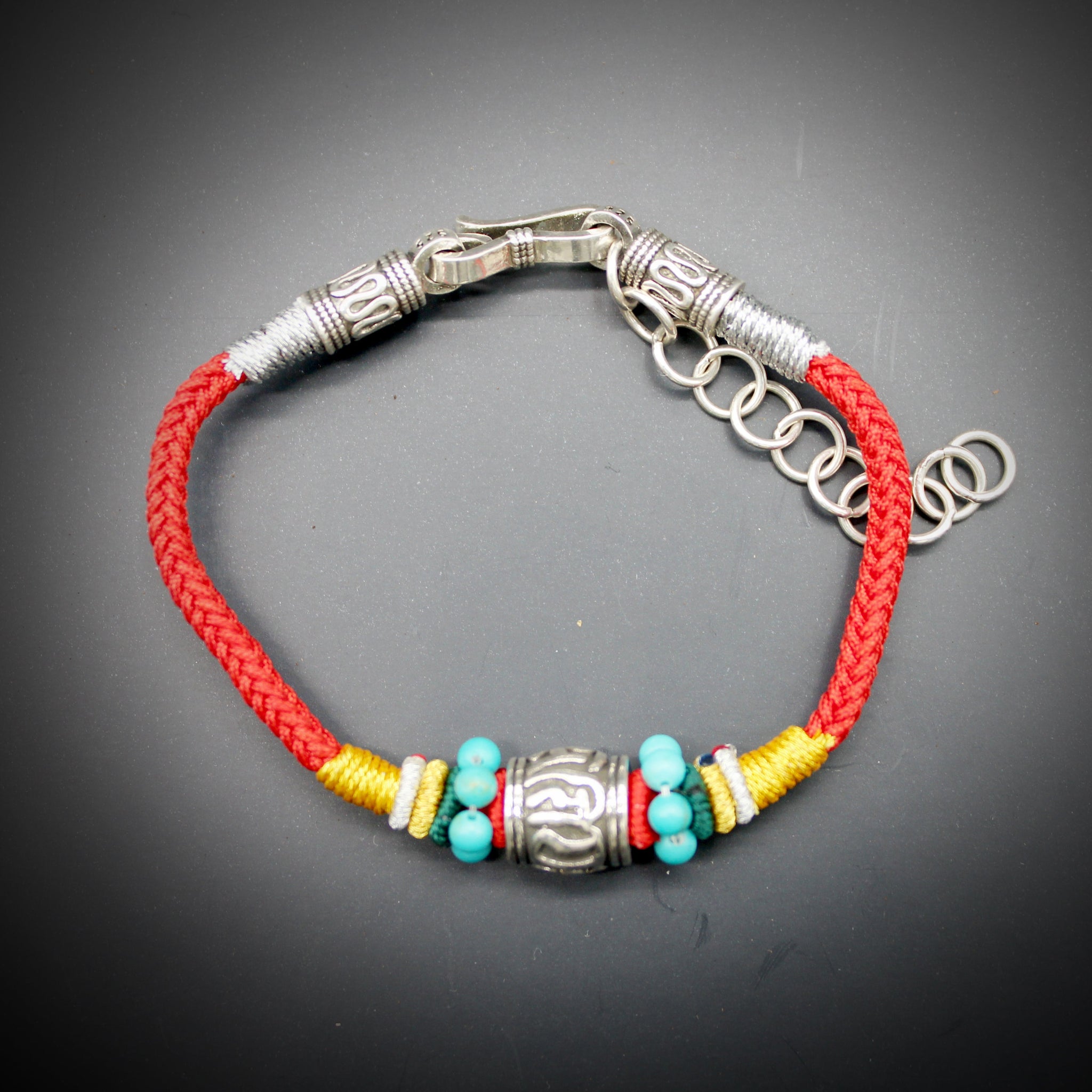 Pure silver six character mantra red rope colorful rope hand woven bracelet