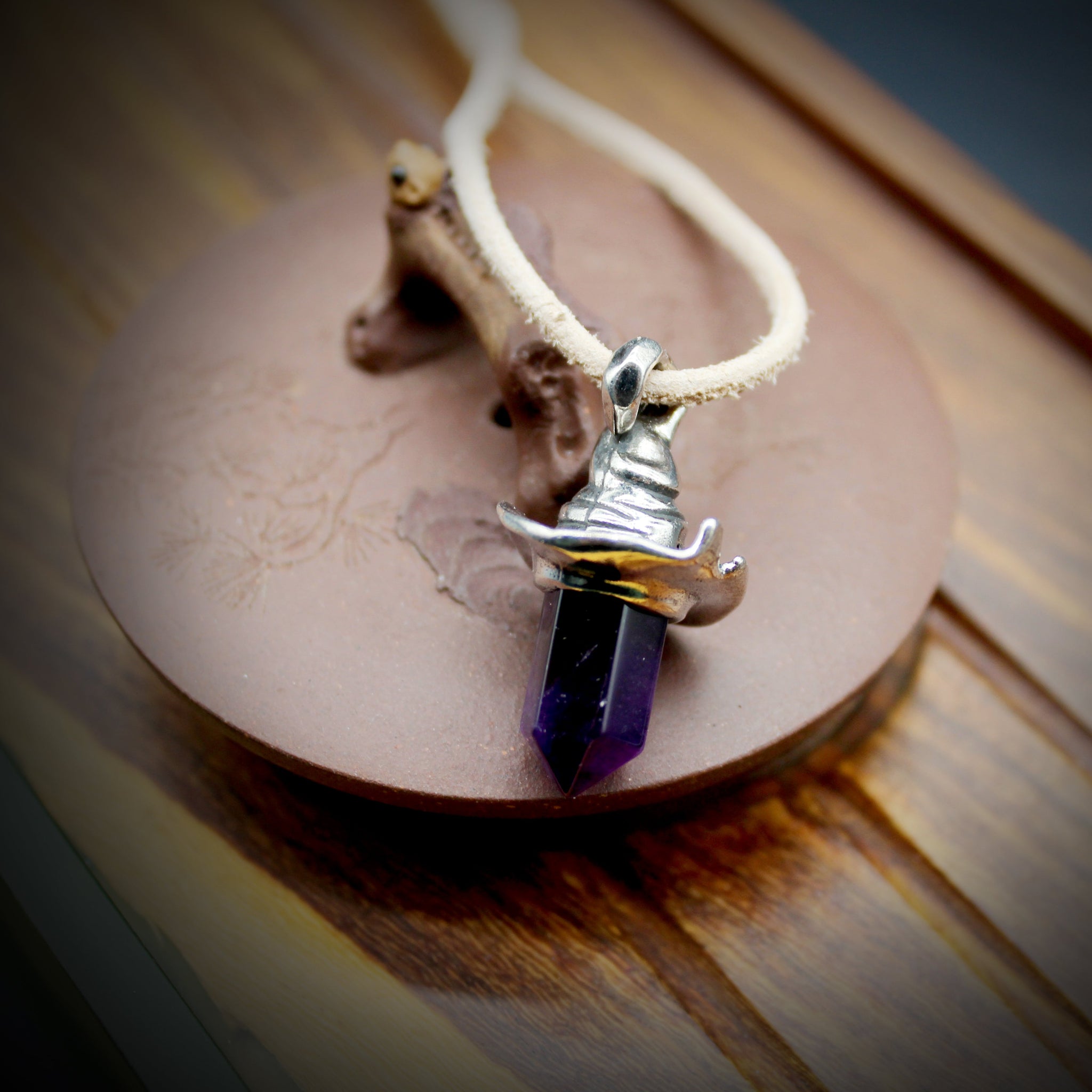 Witch hat amethyst pendant necklace